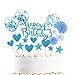 Happyhours Dekoracja na tort Happy Birthday zestaw dekoracyjny, niebieskie balony konfetti i wachlarze papierowe, tort na tort, brokatowy topper, dekoracja na przyjęcie urodzinowe