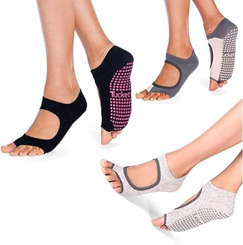 Tucketts Meias antiderrapantes Allegro sem dedos – Antiderrapantes para ioga, barra, pilates, casa e