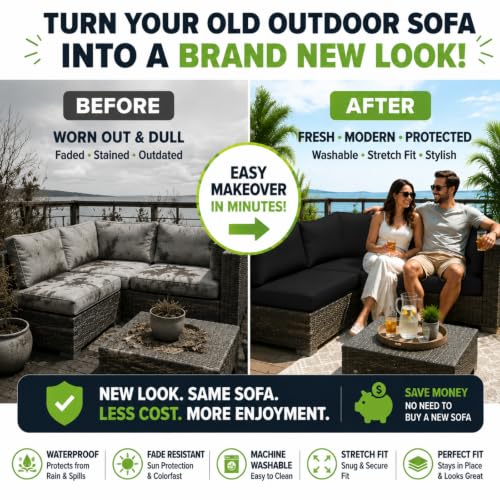 Image of 12 Pcs Outdoor Cushion Covers, Patio Sofa Cushion Covers Replacement