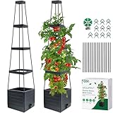 MQUPIN Paquete de 2 Camas de jardín elevadas,145cm Cama de jardín elevada con Enrejado para trepar Vegetales y Plantas, macetas de riego automático al Aire Libre, Soporte Ajustable para Vid