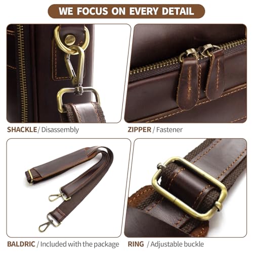 Image of Jack&Chris Full Grain Leather Briefcase for Men, Business Messenger Bag Laptop Bag Attache Case, Fits 15.6 Inch Laptop
