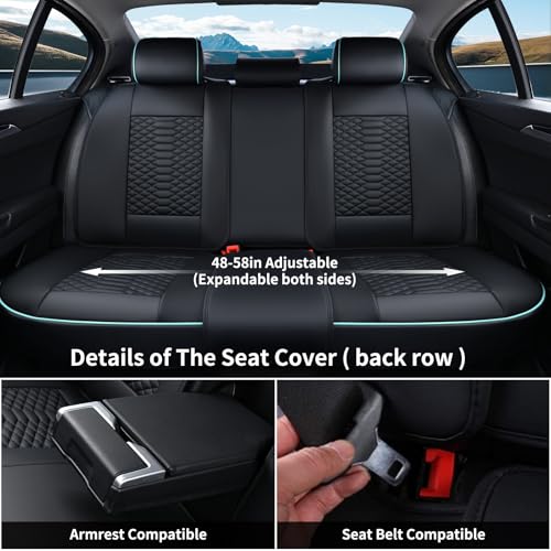 Image of Coverado Leather Seat Covers, Car Seat Covers Full Set, Nappa Leather Seat Covers for Cars, Car Seat Protector Waterproof, Black Car Seat Cover, Universal Seat Cover Fit for Most Cars(Black&Blue)