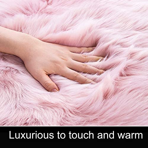 HARESLE Soft Rug,Faux Fur Rugs Living Room,Fluffy Area Rugs,Small Bedroom Rug,Pink Carpet for Girls Bedroom,Washable Carpet for Lounge Room,Non Slip Sheepskin Carpets(Pink,120x160cm) - Image 4