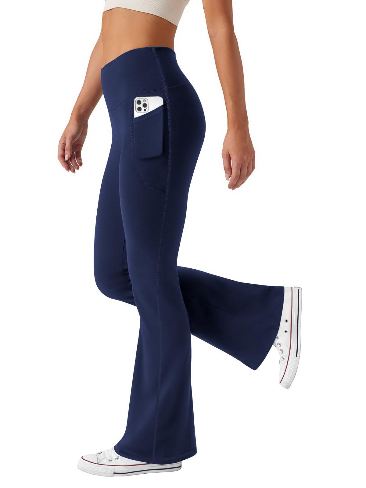 Friptspyg Hosen Damen mit Taschen Schlag Yogahose Hoher Taille Sporthose Elastische Freizeithose