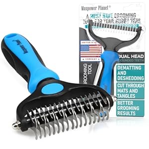 Maxpower Planet Pet Grooming Rake – Double-Sided Dematting Undercoat Brush for Dogs and Cats, Extra Wide, Reduces Shedding by 95{b13794532221bd7716b1630afd9d7d94fcba1925a8b0df34bdffa89758f7d763}, Blue