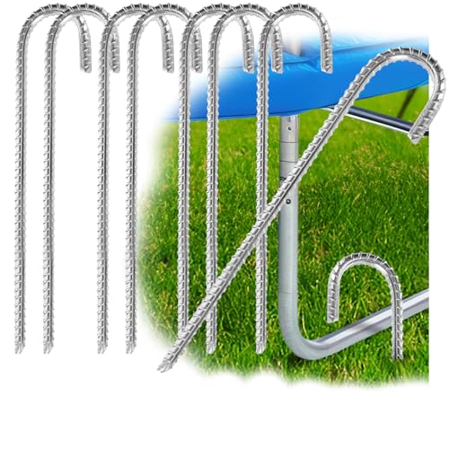 COM-FOUR® 8X XL Bodenanker aus massivem Stahl, J-Form 38 cm, Ø 1 cm – verzinkte Erdanker für Zelt, Pavillon, Hüpfburg, Trampolin, auch als Bewehrungsstab für den Boden, stabil & rostfrei