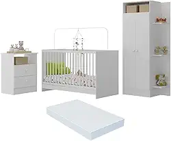 Jogo de Quarto Infantil Trevalla Móveis Pom Pom com Colchão Incluso Branco