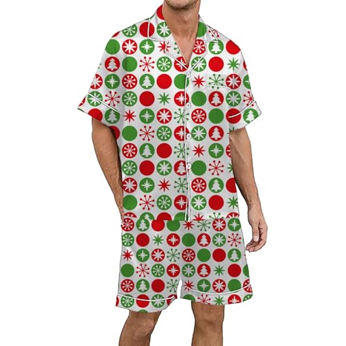 Generisch Albornoz para hombre de tela fina Conjunto de pijama navideño para hombre de satén de seda estampado multicolor con mangas cortas y tira de botones, albornoz para hombre (rojo sandía, M)
