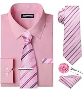 Barry.Wang Solid Colors Mens Dress Shirt and Tie Set Formal Business Wedding Shirts Long Sleeve B...