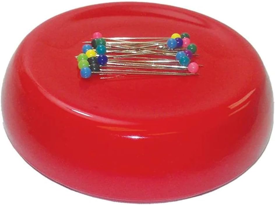 Blue Feather Grabbit Magnetic Pincushion W/50 Pins, Red, 4-1/4"