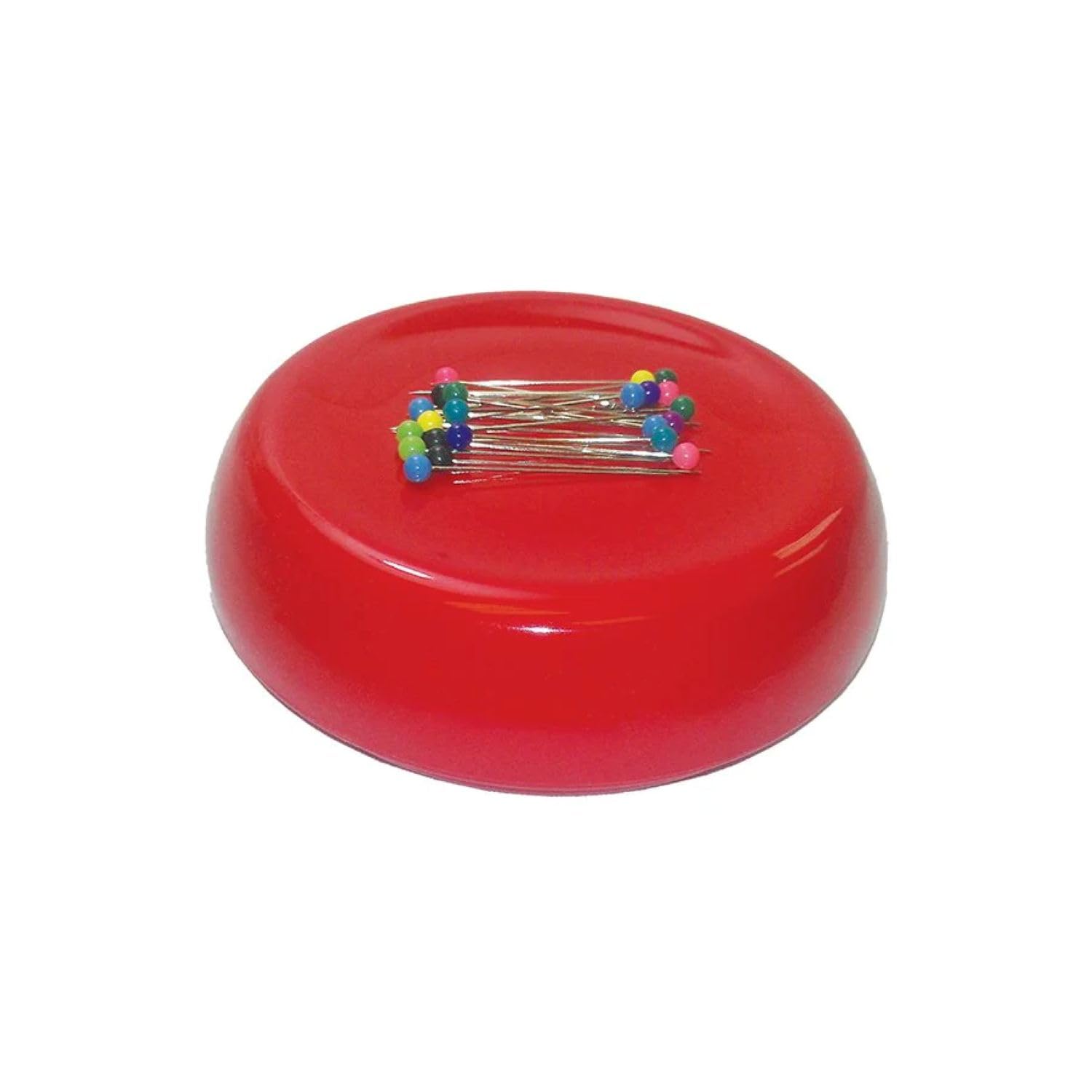 Blue Feather Grabbit Magnetic Pincushion W/50 Pins, Red, 4-1/4"