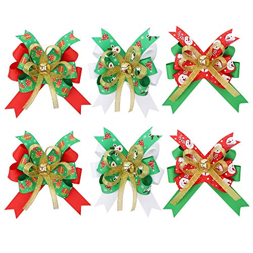 CN 6pcs Christmas Hair Bows Bells Boutique Clip Christmas Tree Decoration Bowknot Ornaments For Toddlers Girls Teens Kids