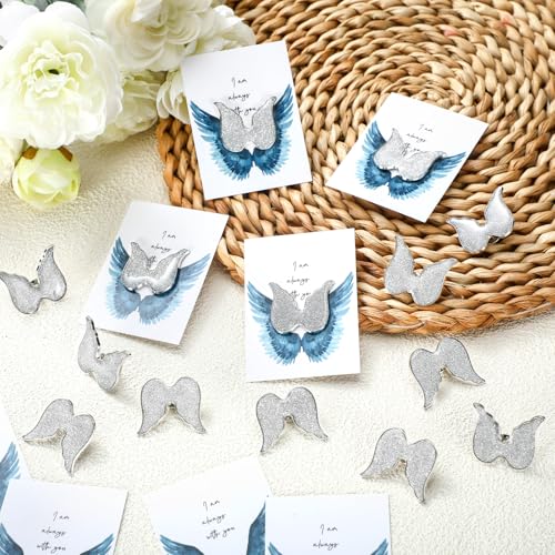 Image of Liliaafar 30 Sets Funeral Favors for Guests Bulk Butterfly /Feather /Wing Lapel Pins Life Favors Memorial Enamel Pins with Cards for Who Loss Loved One