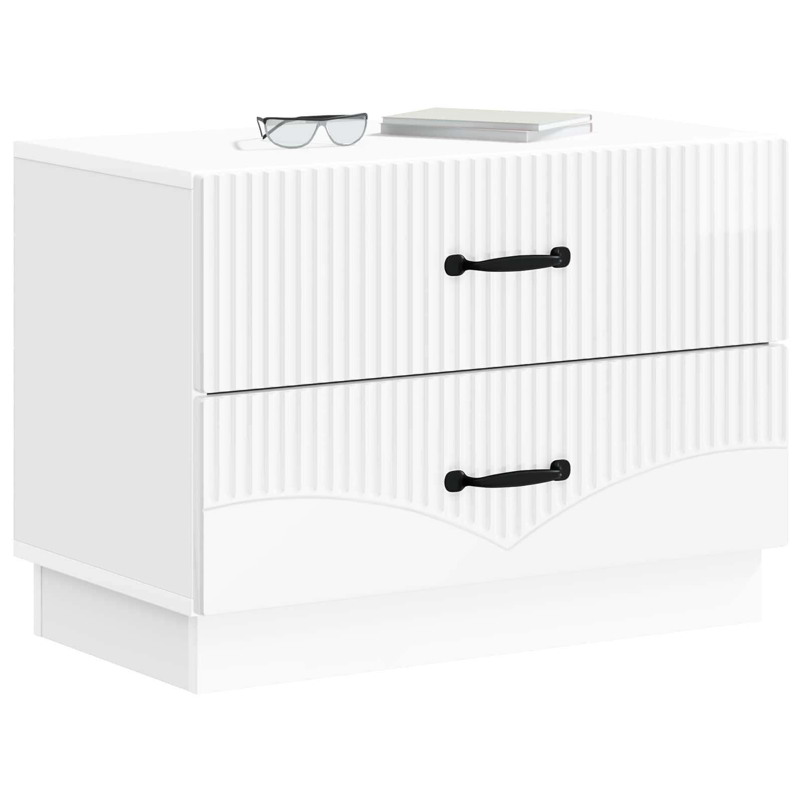 Mesita de noche con 2 cajones, color blanco brillante, 62 x 34,5 x