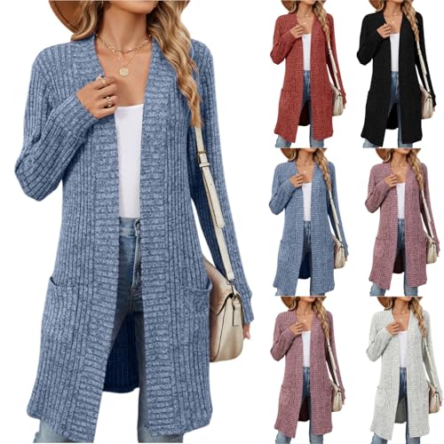 Jersey Mujer Invierno Tallas Grandes Cardigan Mujer Largos Elegante Chaqueta De Punto Cómodo Entretiempo Manga Larga Suéteres Jersey Larga Abierto Chaqueta con Bolsillos(Azul Azul,XL)