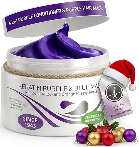 VITAMINS hair cosmetics Keratin Purple Hair Mask - Blue Hair Mask Deep Conditioner Treatment - Blonde Toner to Neutralize Brassiness in Brassy Blonde, Silver, White, Gray & Brown Locks