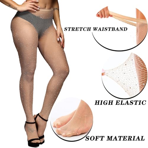 3 Pack Sparkly Large Medium And small Mesh Fishnet Tights For Women Glitter Rhinestone Fishnets Stockings2