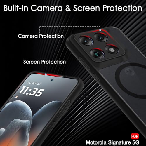 Image of TheGiftKart Hybrid Shockproof Back Cover Case for Motorola Moto Signature 5G Compatible with MagSafe | Hard Back Cover Case for Moto Signature 5G (PC & TPU, Translucent Smoke Matte Back, Black Sides)