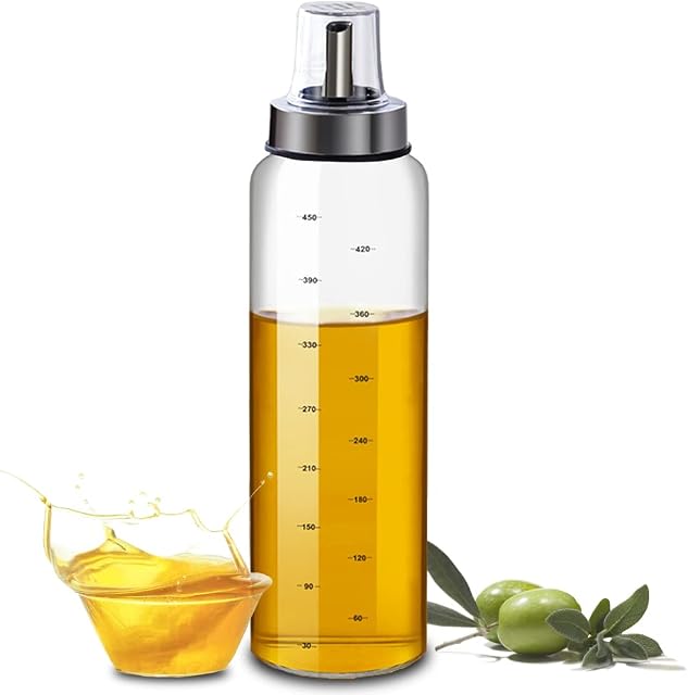 Bugucat Oil Bottle, Vinegar Bottle Made of Glass, 500 ml, Oil Bottle Container with Clear Scale, Olive Oil Dispenser with Anti-Dirt, Vinegar Oil Dispenser