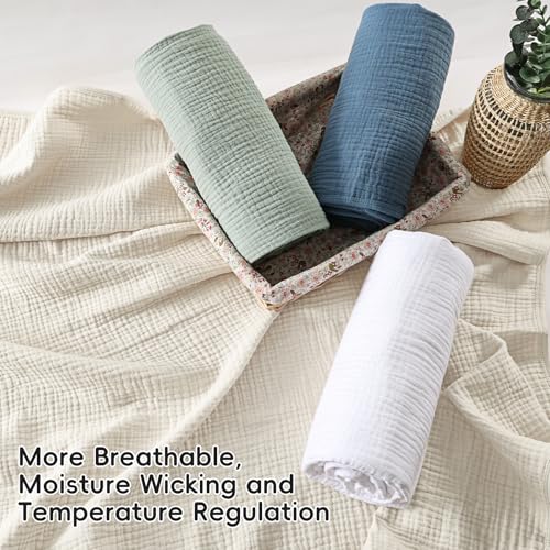 Image of david's kids Baby Muslin Blankets 47 inch X 47 inch, 4-Layer 100% Cotton Muslin Blanket for Summer, Ultra Soft Breathable and Lightweight Receiving Blanket for Boys Girls, Gentle Baby Wrap Swaddle, Oat Milk