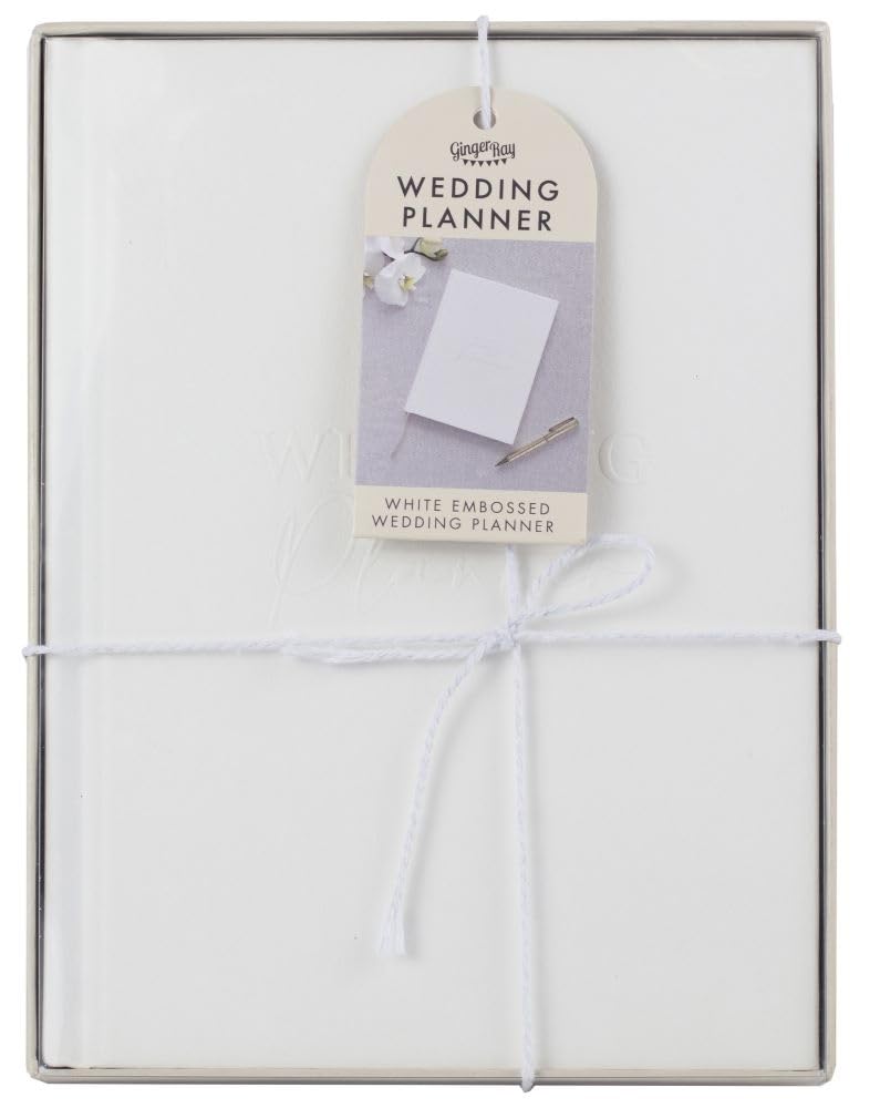 Ginger Ray White Embossed Wedding Planner with 49 Gold-edged Pages Bride to Be Gift
