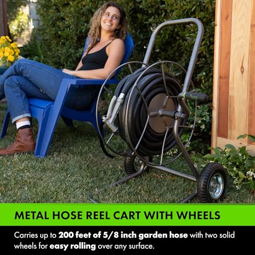 Yard Butler Hose Reel Cart with Wheels Heavy Duty 200 Foot Metal Hose Reel Suitable for Gardens, Lawns and Outdoor - IHT-2EZ