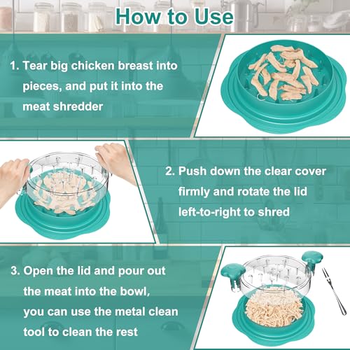 Image of SURETIVIAN Chicken Shredder Tool Twist Large Chicken Breast Shredder with Brush&Fork, Visible Meat Shredder Machine, Anti-Slip Strip, Ergonomic Handle, BPA Free, Pork Beef Chicken (Teal)
