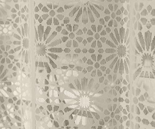 Image of Fabrilia Geometric Pattern Window Net Curtains 5 feet Long Set of 2 for Living Room /Bedroom, Cream