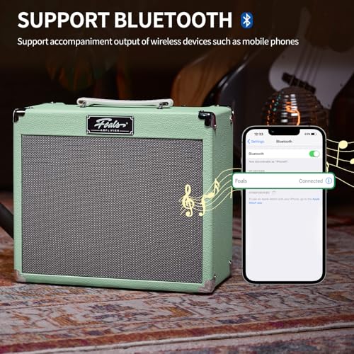 Image of FOALS Electric Guitar Amp 20W (30W Peak), Dual-Channel Clean /Drive Combo Amplifier with Bluetooth, 8-Inch Speaker, 3 Band EQ, Headphone Output & AUX Input for Home Practice(Green)