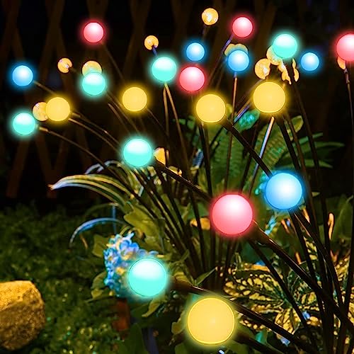 XRR Solarlampen für Außen Deko, 2 Stück Firefly Solar Gartenleuchten 6 LED Glühwürmchen Gartenlichter Wasserdicht Solar Gartenleuchte Dekoration für Garten, Terrasse, Weihnachtsdeko(Mehrfarbig)
