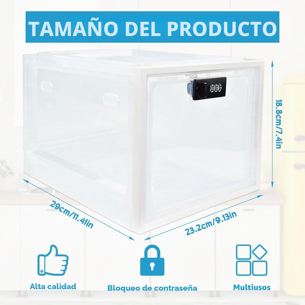 ADERTOS Caja de Almacenamiento con Cerradura Caja de Bloqueo de Medicamentos Cajas de Bloqueo Transparente Box de Seguridad para Medicamentos, Alimentos, Aperitivos, Teléfono (Blanco)