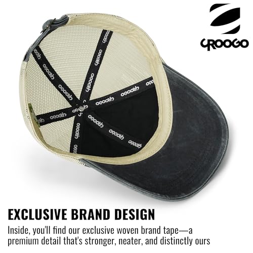Image of Croogo Leather Patch Mesh Back Cap Washed Cotton Dad Hat | Breathable Material /Adjustable Design /Unstructured Hats /Vintage Wash /Exclusive Products
