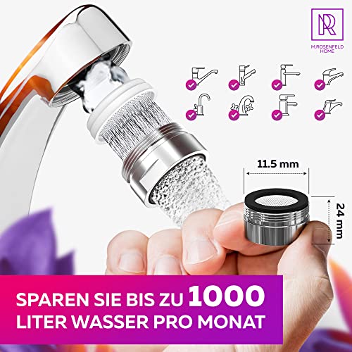 Röhrensiphon Waschbecken aus Messing + Chrom Ablaufgarnitur POP UP Ventil mit Überlauf + Strahlregler M24 Wassersparer mit Sieb - Alles Dabei – Bild 4