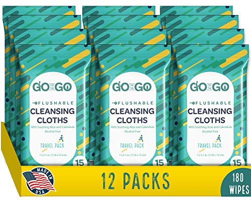 Flushable Wet Wipes for Travel by Go on The Go - Biodegradable, Alcohol-Free