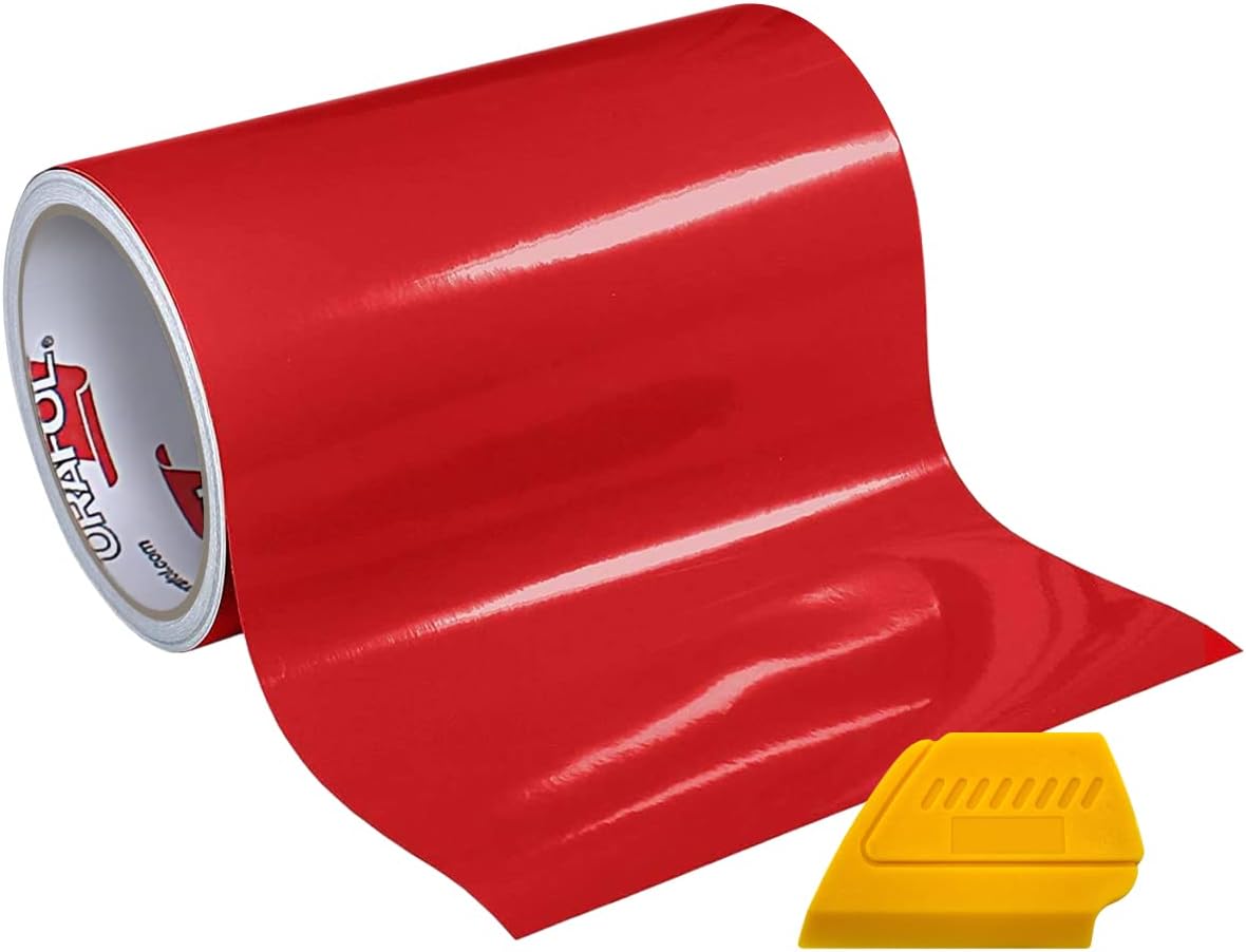 Oracal 751 Premium Long-Term Indoor & Outdoor Craft Vinyl 12in x 10ft Roll for Cutters and Plotters Including Hard Yellow Detailer Squeegee (Gloss Red)