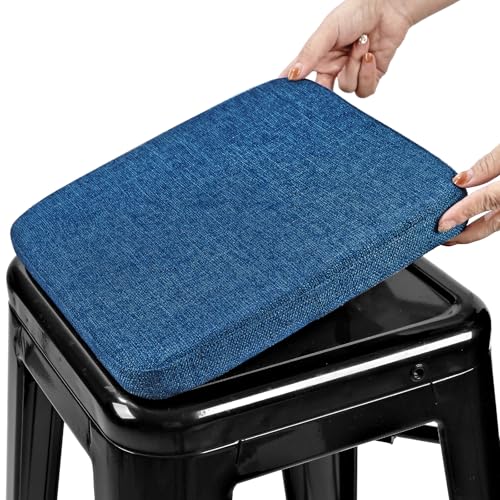 Image of BUYUE Friendly Woven Fabric Magnetic Bar Stool Cushion 1 Piece, Enhanced Anti-Slip Breathable Small Chair Seat Pad for Cafe Bistro Stackable Metal Stool (Square, Dark Blue, 1)