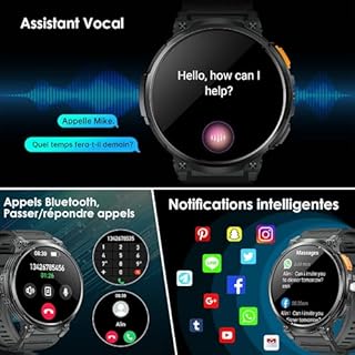 Montre Connectée Homme avec Appels Bluetooth et Écran HD 1.85", IP68 Étanche et Batterie 730mAh Smartwatch avec 120 Modes Sportifs/Fréquence Cardiaque/SpO2/Sommeil Moniteur pour Android iOS (Noir)