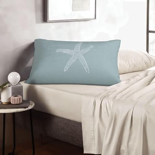 Miniatura 6 de AEIOAE Juego de 2 fundas de almohada costeras de 12 x 20 pulgadas, fundas de almohada de lino con estrellas de mar azul y espuma de mar, decoración