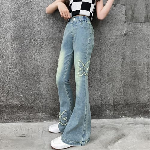 Teen Girls Jeans Colorblock Bell Bottom High Waist Stretch Tween Denim Pants Slim Fit Casual Trousers with Pocket 4-14Y2