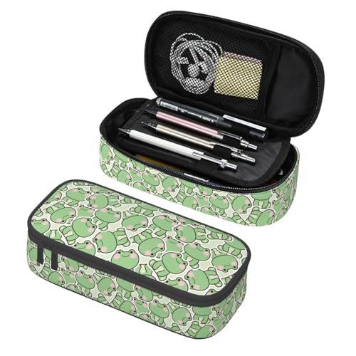 Image of Cute Frog Large Pencil Case, Pencil Pouch With Zipper Compartments Stationery Pencil Bag For Kids Teens Students School Supplies