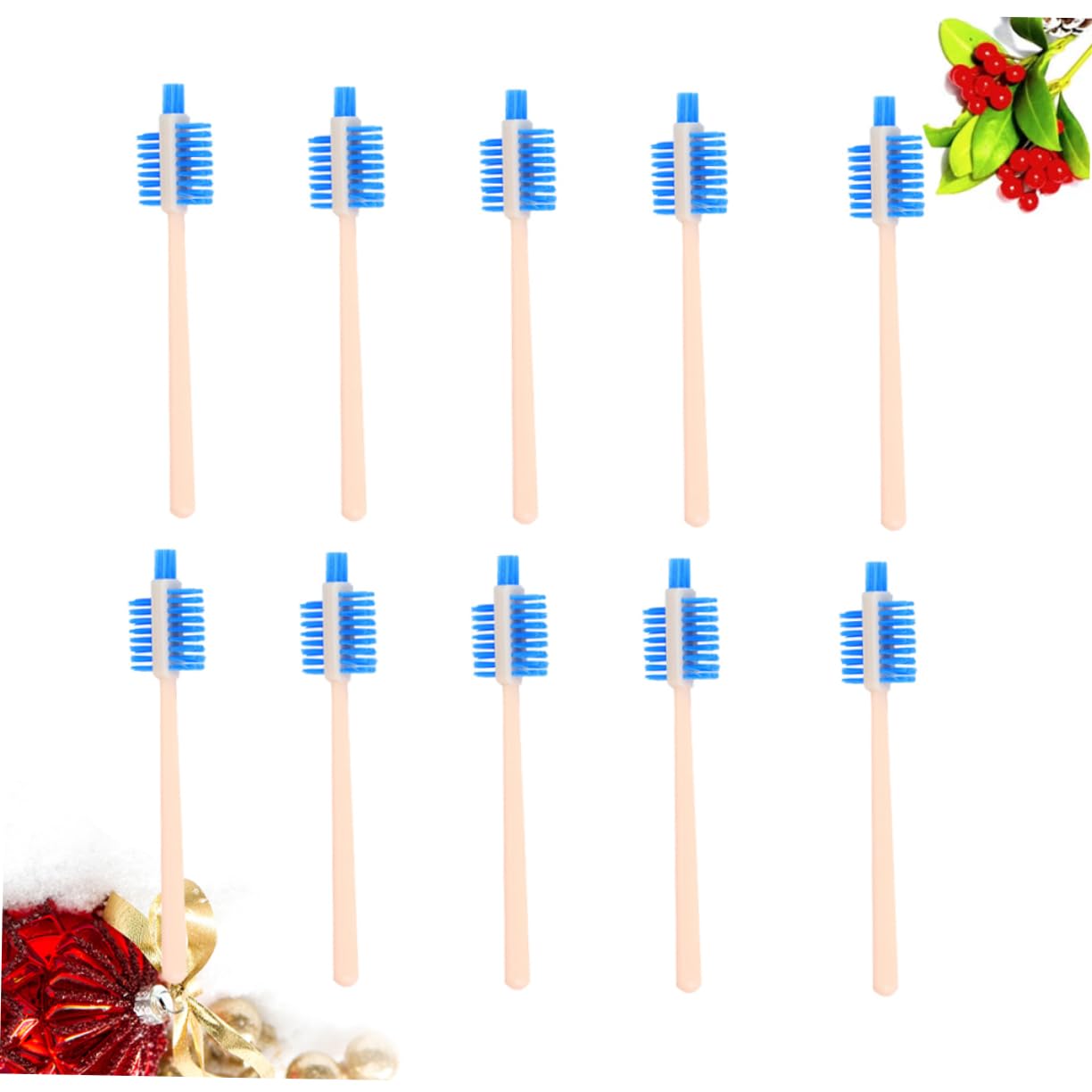 Ciieeo 10PCS Triple Sided Food Processor Cleaning Brushes with Plastic Handle Versatile Juicer Soymilk Machine Brushes for Kitchen Use Blue