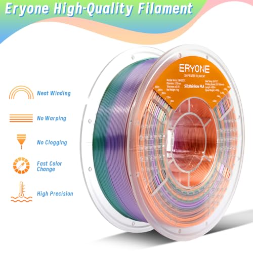 Image of ERYONE Silk Rainbow 3D Printer PLA Filament 1.75 + /- 0.03mm, Shiny Multicolor Filament PLA Fast Color Change 1KG(2.2LBS), Opal Flow