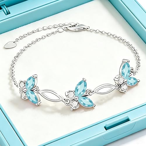 Image of Sterling Silver Butterfly Link Bracelet for Women,Adjustable Charming Dainty Jewelry,Ideal Gift for Mom,Wife and Her