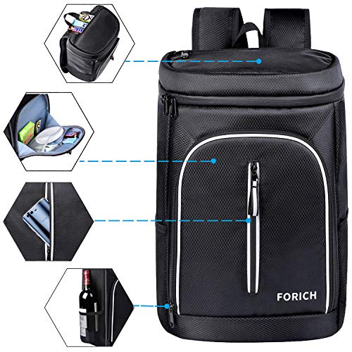 Image of FORICH Soft Cooler Backpack Insulated Waterproof Backpack Cooler Bag Leak Proof Portable Small Cooler Backpacks to Work Lunch Travel Beach Camping Hiking Picnic Fishing Beer for Men Women (Black)