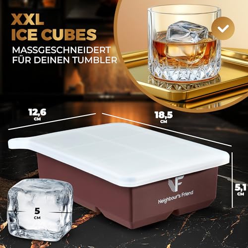 Neigbours Friend XXL Eiswürfel - Langlebige Platin-Silikon Form - für Whisky, Rum & Cocktails - 12x große Eiswürfel - Sp