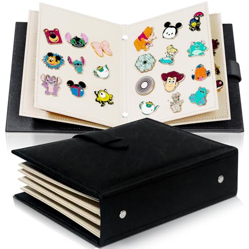 Portable Enamel Pin Album, CollectHall Pin Trading Book, to Display and Trade Your Disney Pins, 42 Pins Capacity, PU Leather Pin Holder, Fit Rubber Pin Back, Black, CHMTC11-H