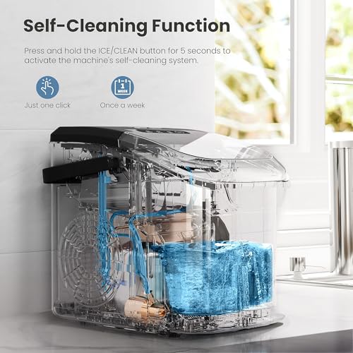 Image of Countertop Portable Ice Maker Machine with Handle, 8 Bullet-Shaped Ice Cubes Ready in 6 Mins, 26Lbs /24H, Self-Cleaning Function with Ice Scoop and Basket for Home /Kitchen /Party (Black)
