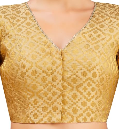 Image of Studio Shringaar Women's Readymade Brocade Elbow Length Sleeves Saree Blouse
