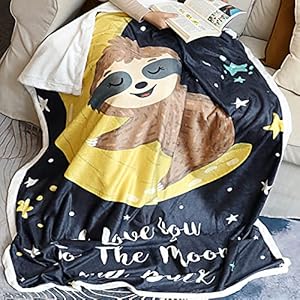 Sloth Blanket, Sloth Gifts for Women Sloths Lovers I Love You to The Moon and Back Throw Blanket Sloth Decor Blankets for Girls Kids Toddler Couch Bed (Sloth 2, 48″x60″)