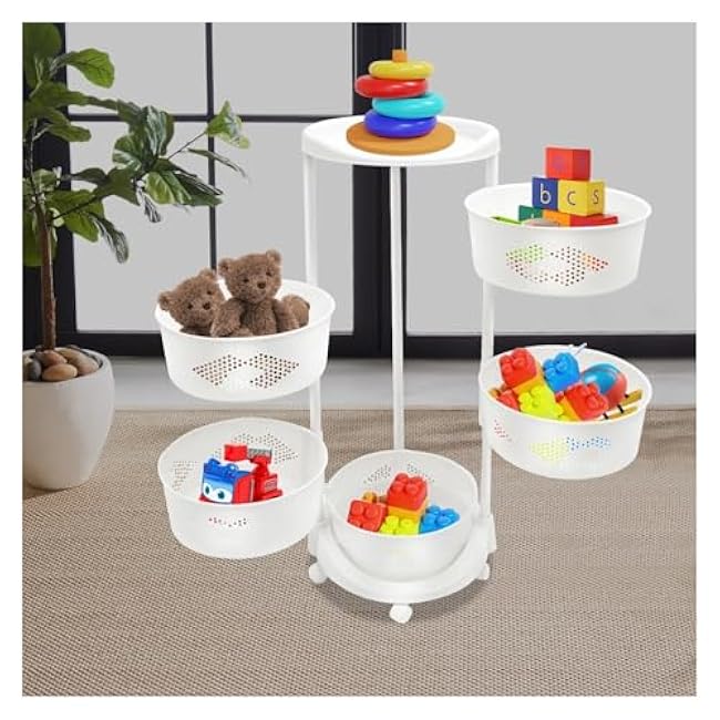 ´¢Îï³µ 5-Tier 360¡ã Rotating Storage Shelf - Space Saving Turntable Organizer Rack for Kitchen, Bathroom, Pantry, Books, Snacks, Spices-KP6Rs77M